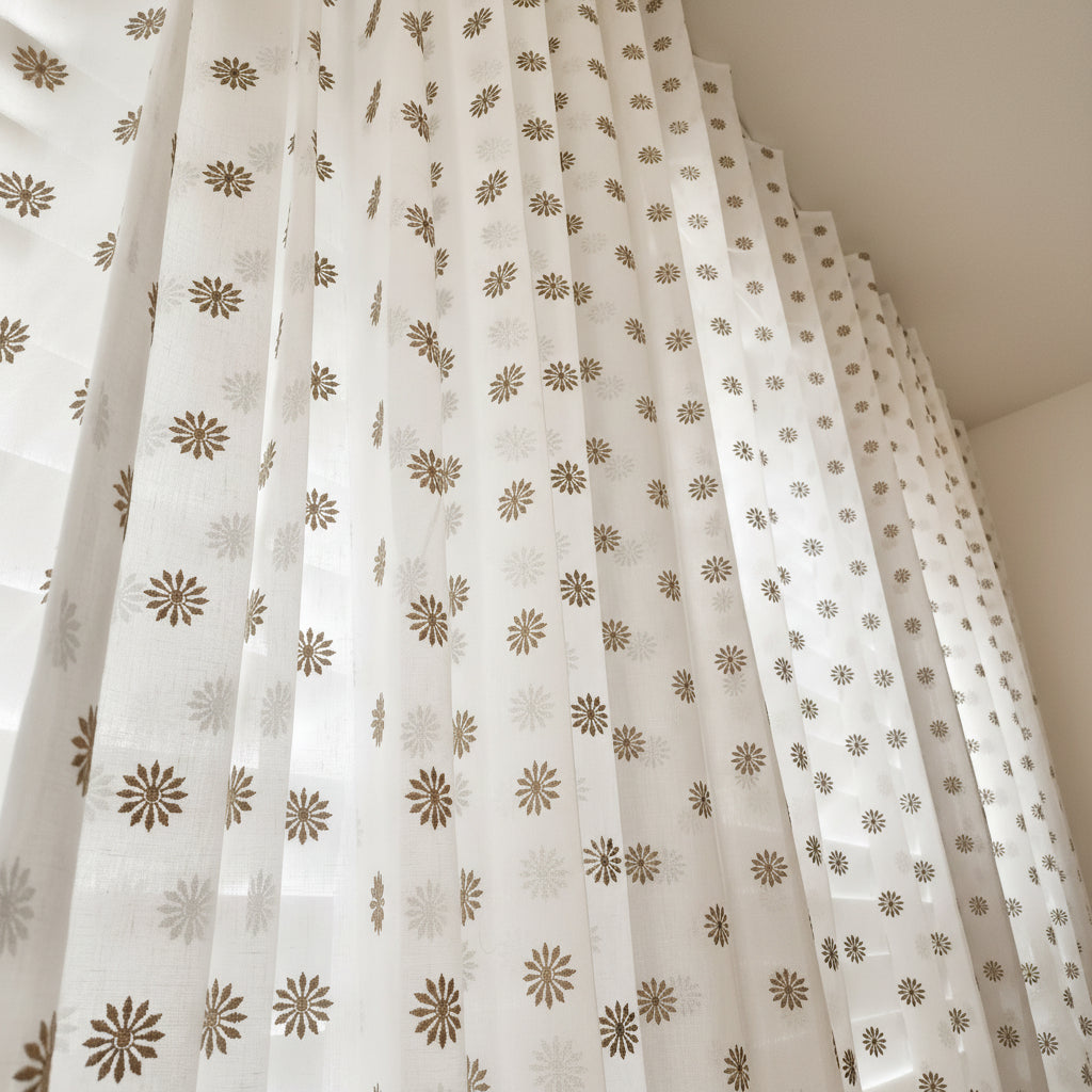 Embroidered Sheer Curtain Panels : Linen Cotton Blend