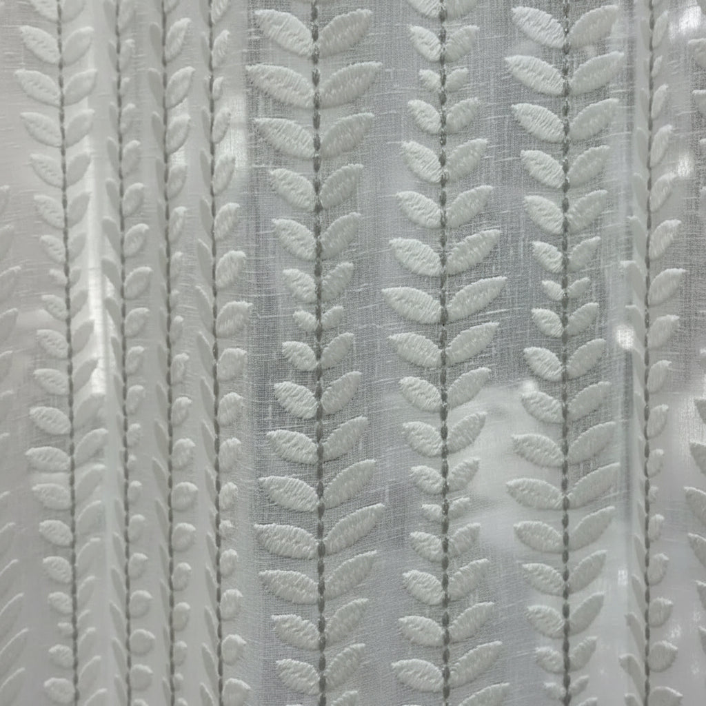 Luxury White Leaf Embroidered Linen Sheer Curtains
