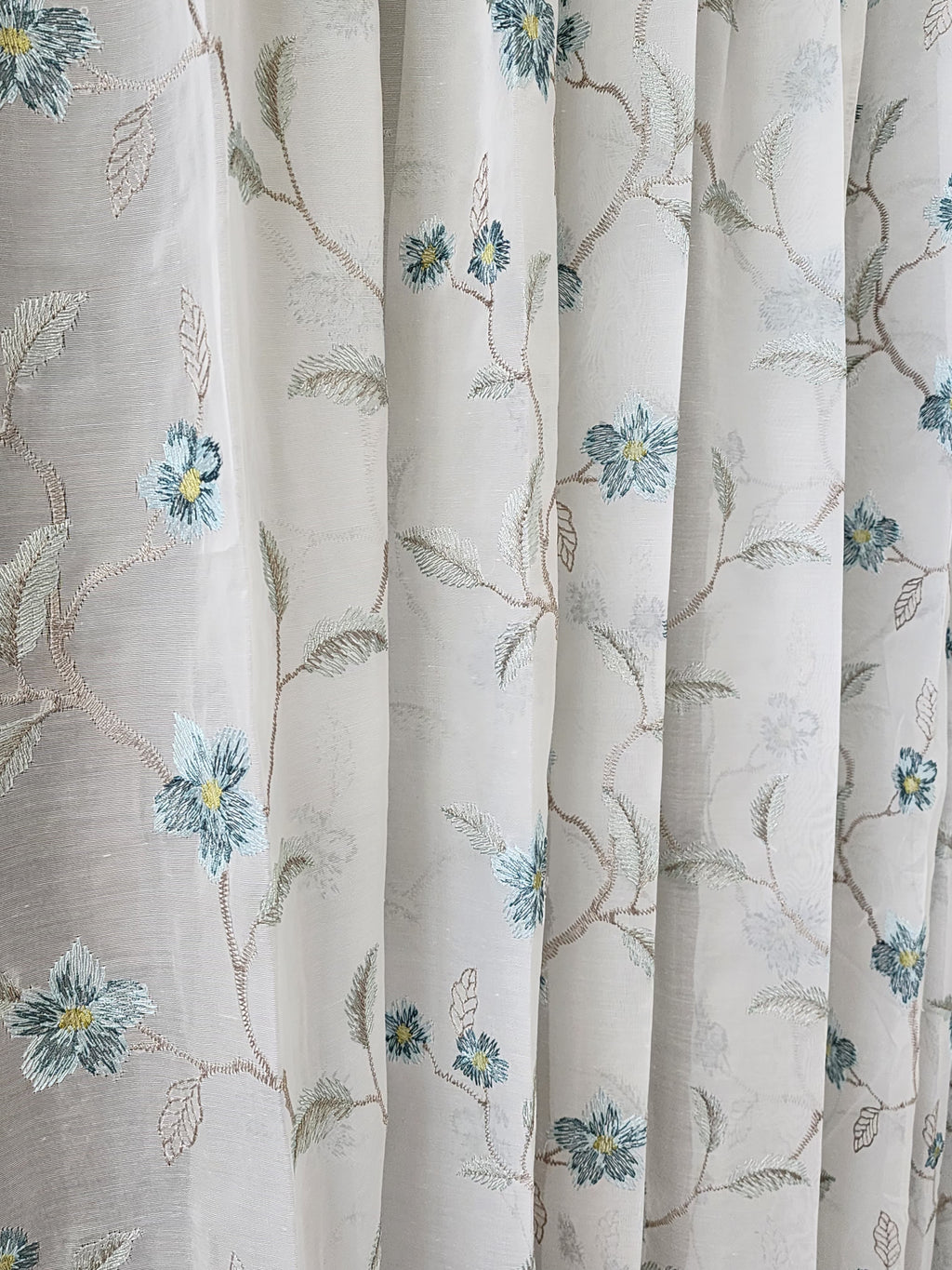 Premium Blue Flower Embroidered Sheer Curtain