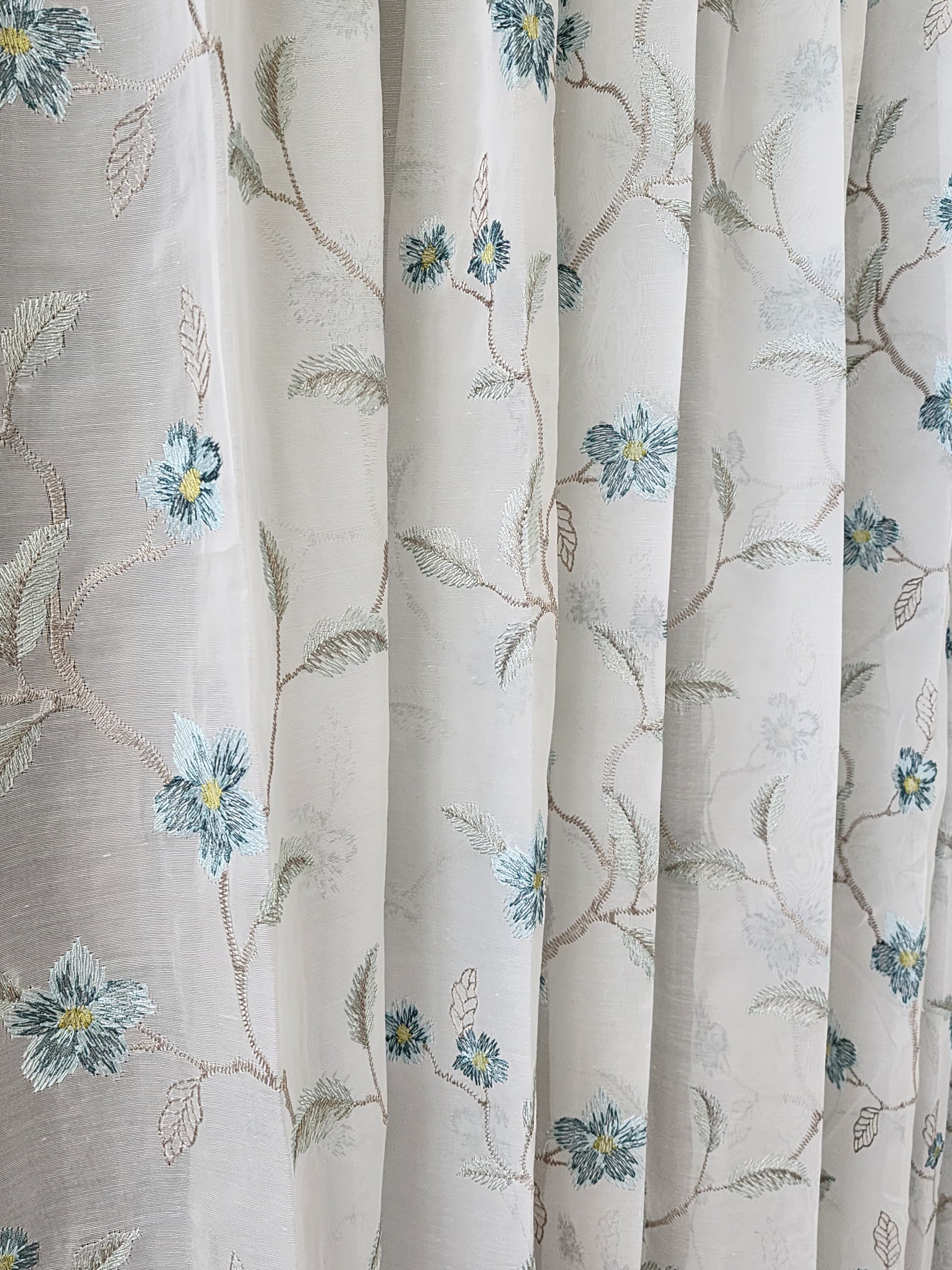 Premium Blue Flower Embroidered Sheer Curtain