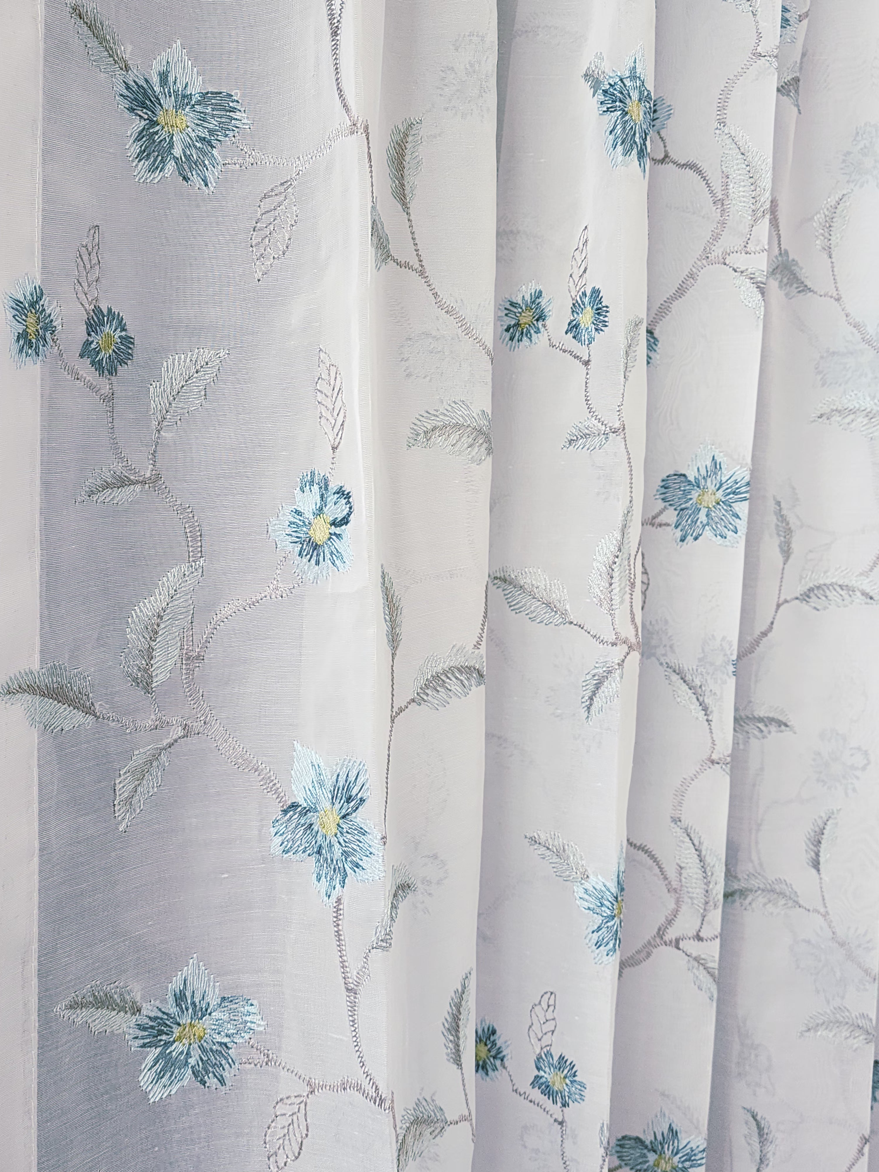 Premium Blue Flower Embroidered Sheer Curtain