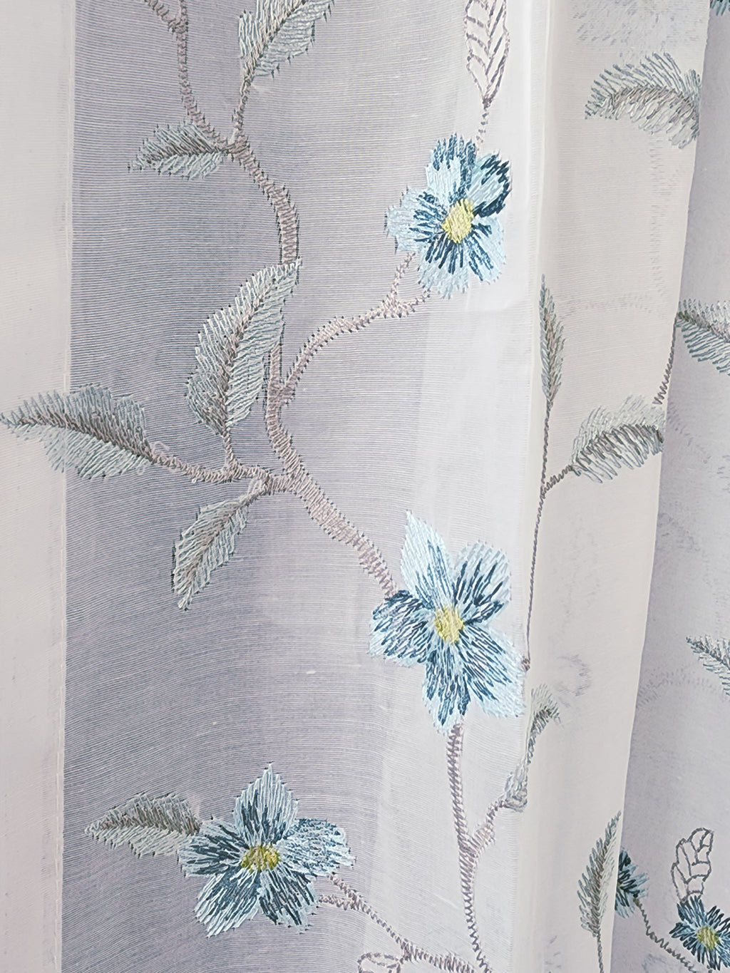 Premium Blue Flower Embroidered Sheer Curtain
