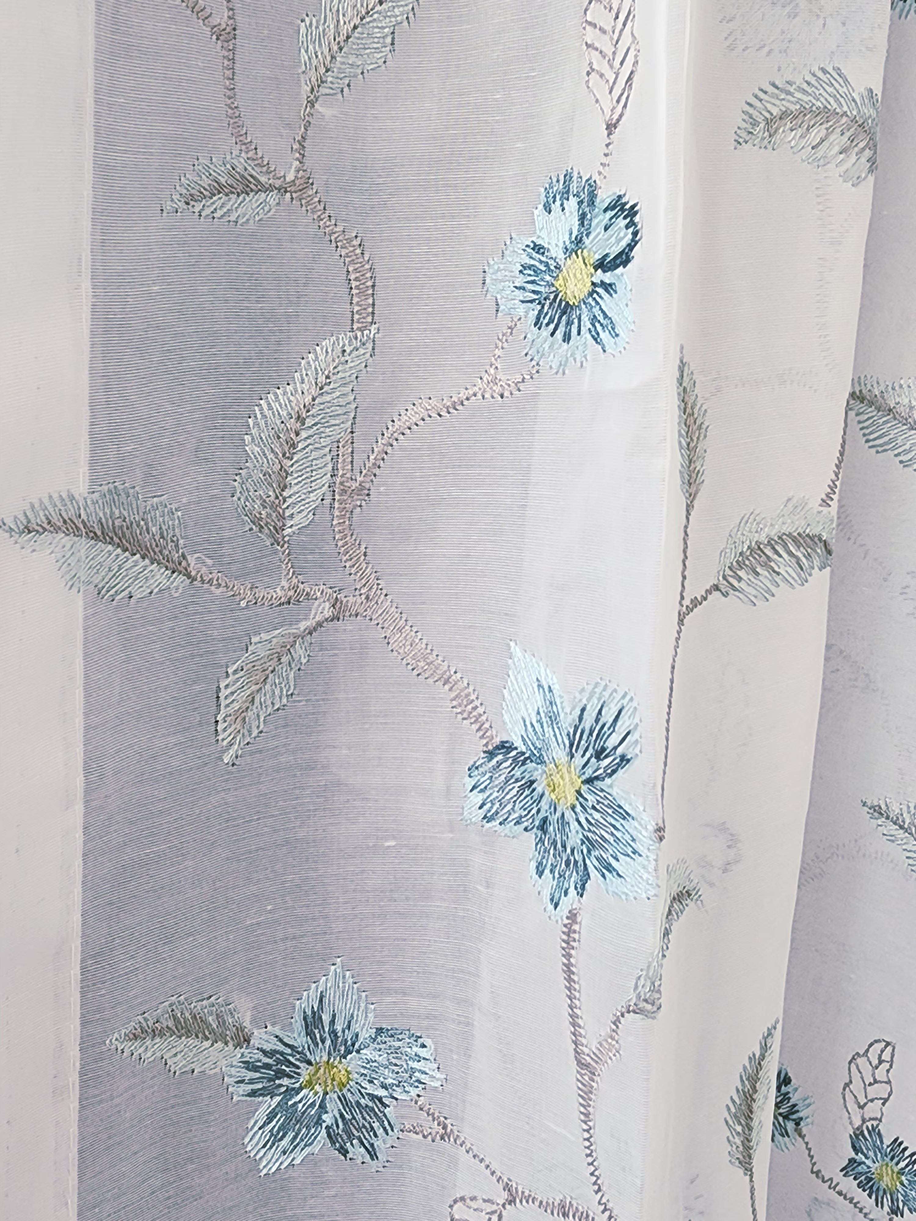 Premium Blue Flower Embroidered Sheer Curtain