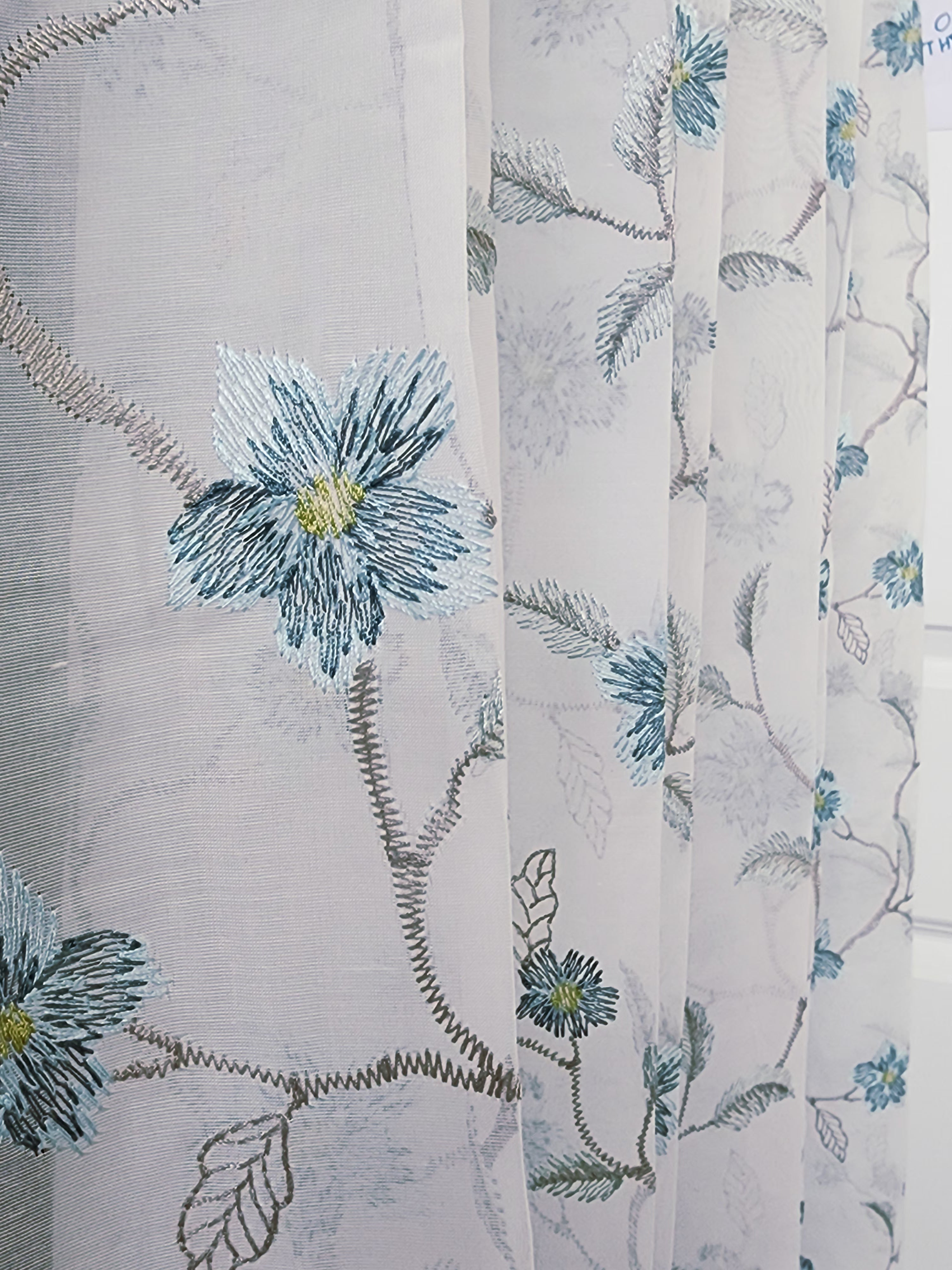 Premium Blue Flower Embroidered Sheer Curtain