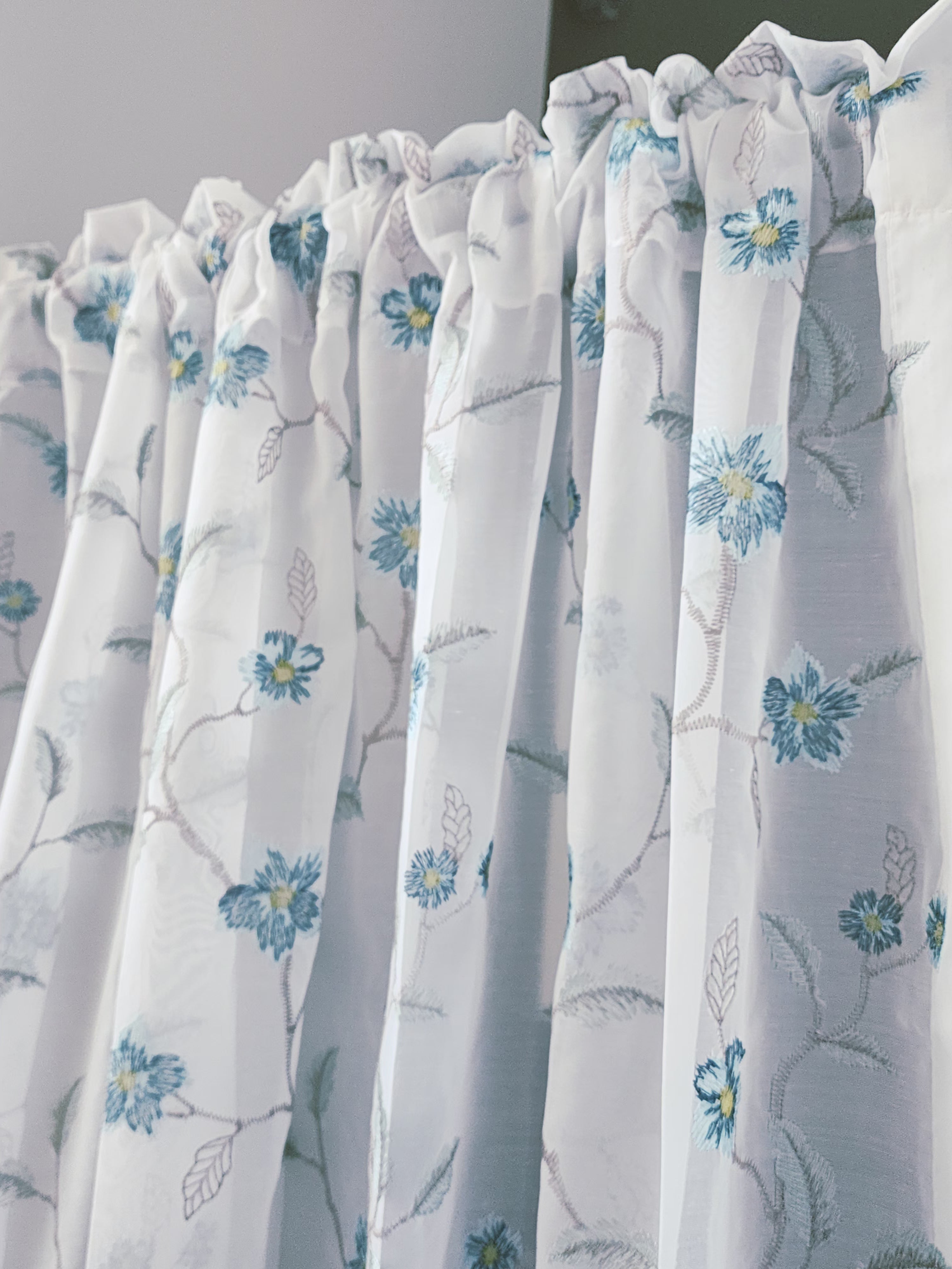 Premium Blue Flower Embroidered Sheer Curtain