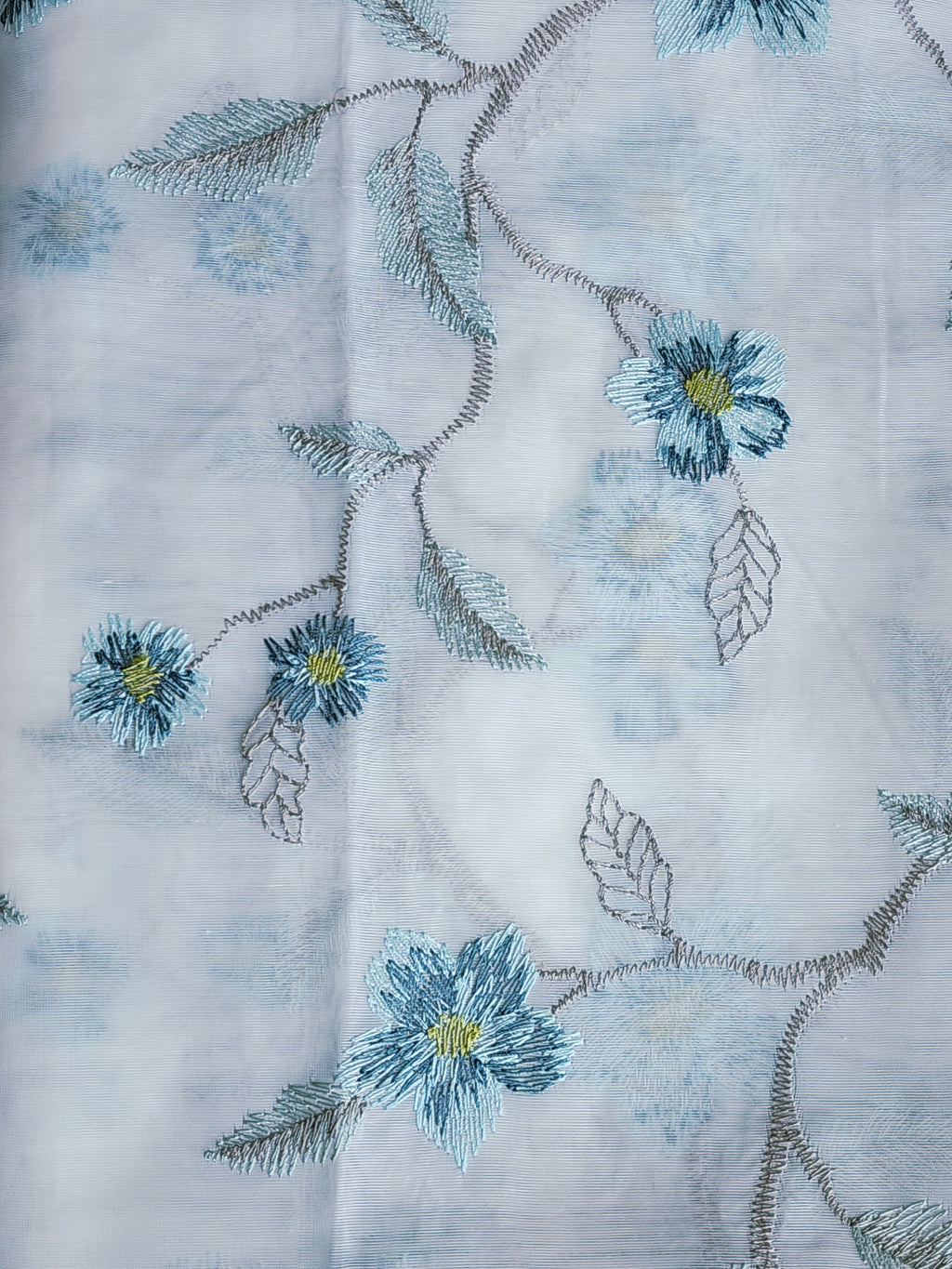 Premium Blue Flower Embroidered Sheer Curtain