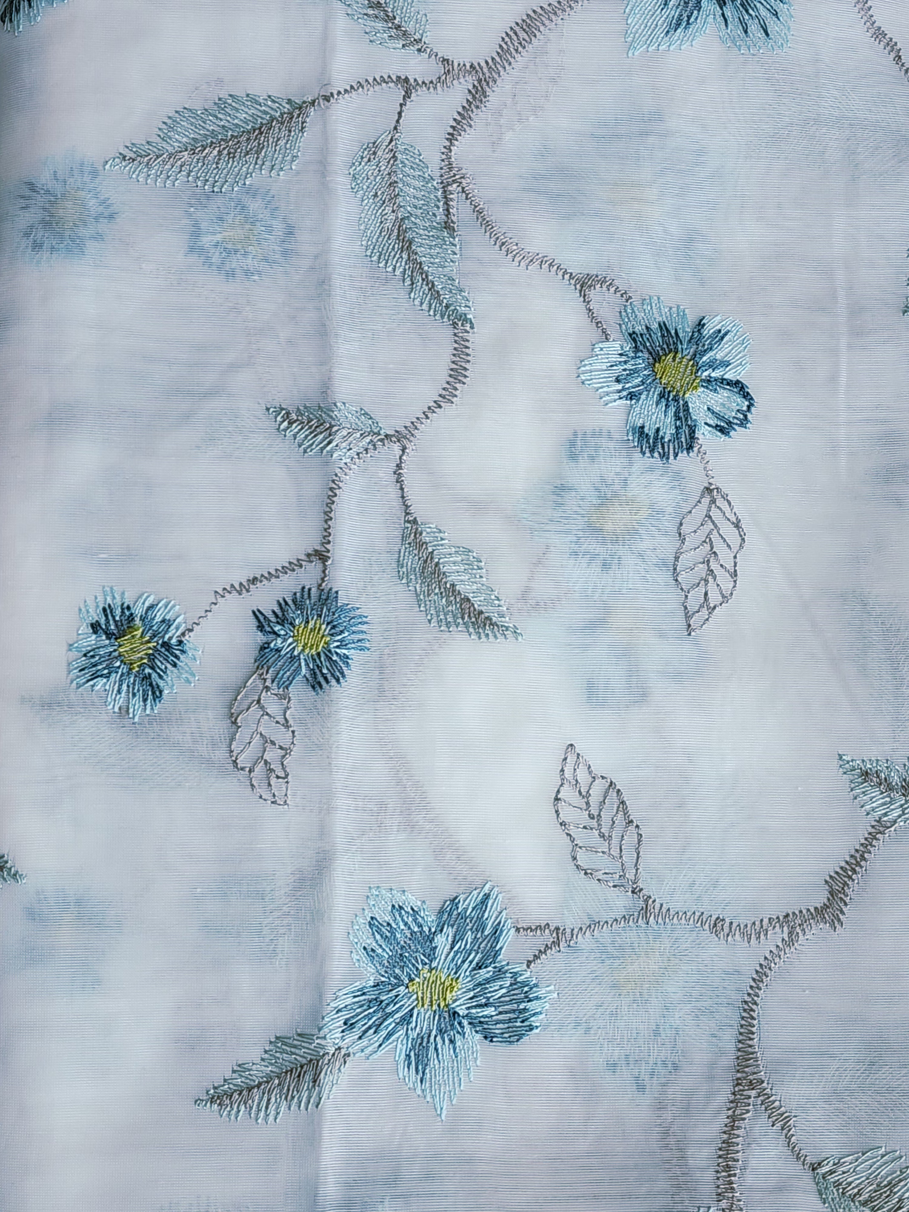 Premium Blue Flower Embroidered Sheer Curtain