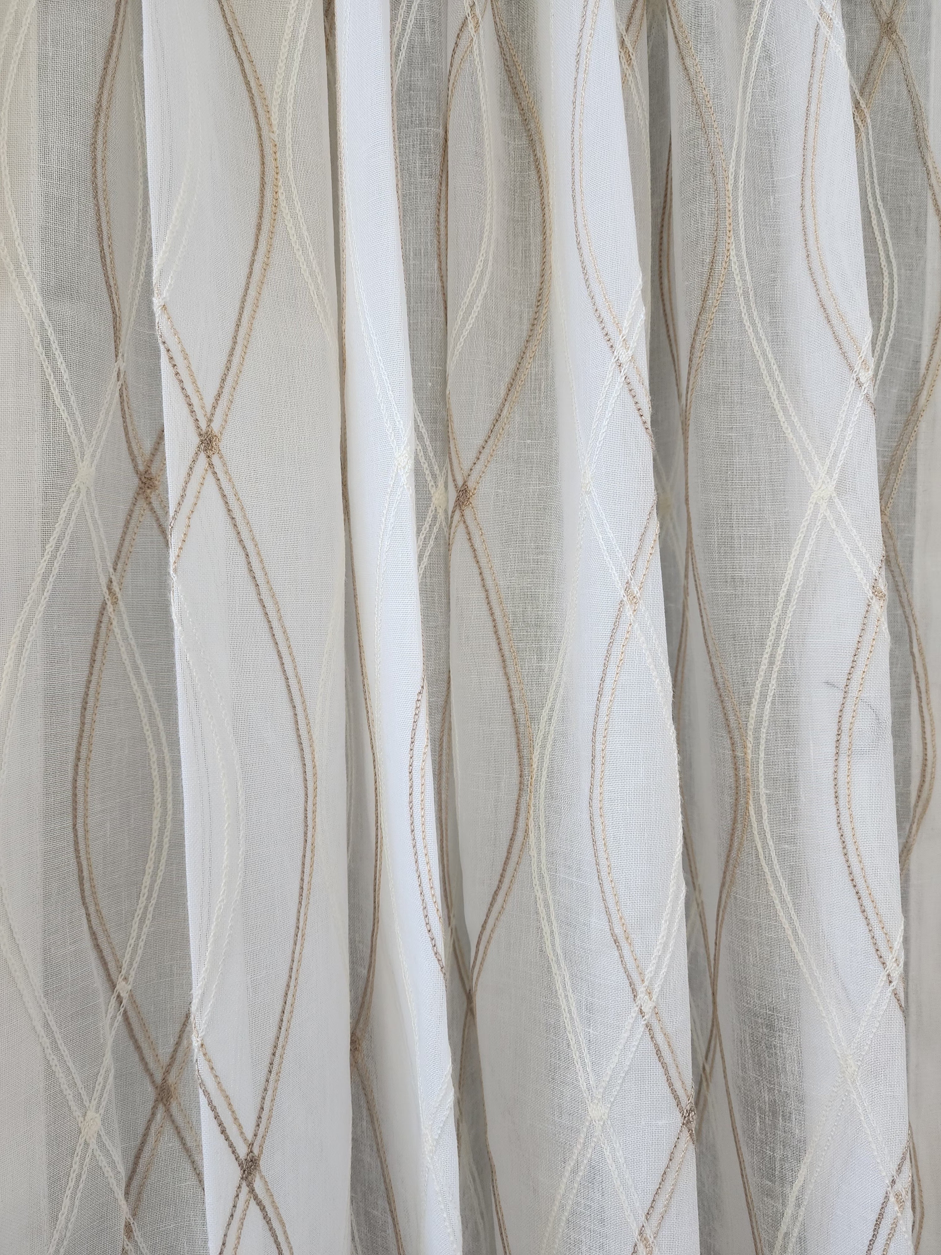 8ft Luxury Embroidered Linen Sheer Curtains - Set of 2