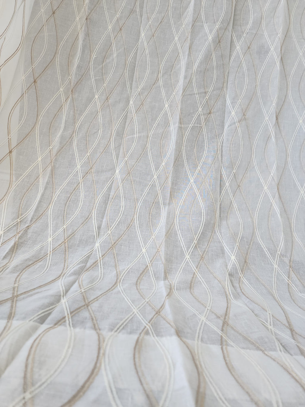 8ft Luxury Embroidered Linen Sheer Curtains - Set of 2