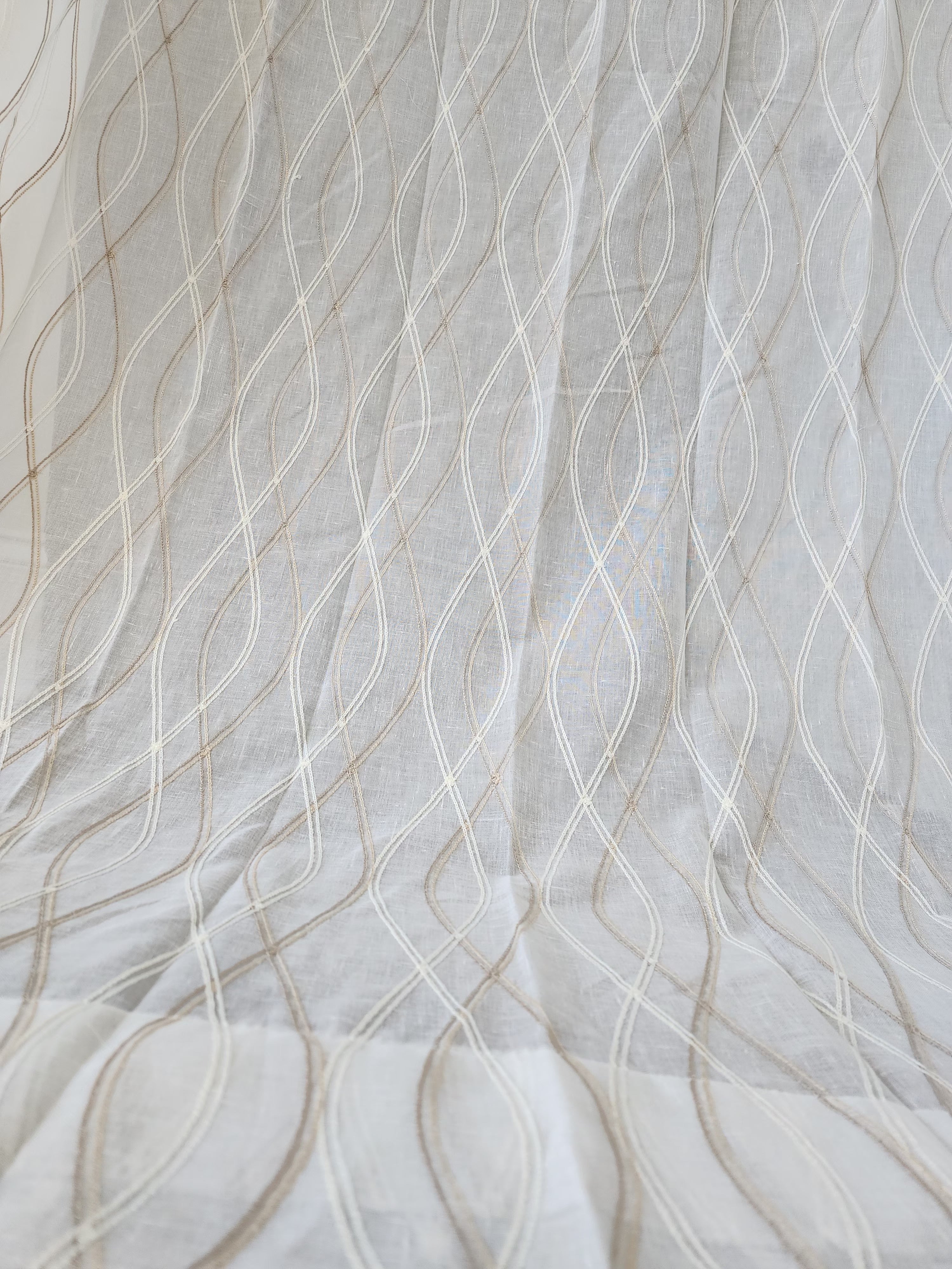 8ft Luxury Embroidered Linen Sheer Curtains - Set of 2