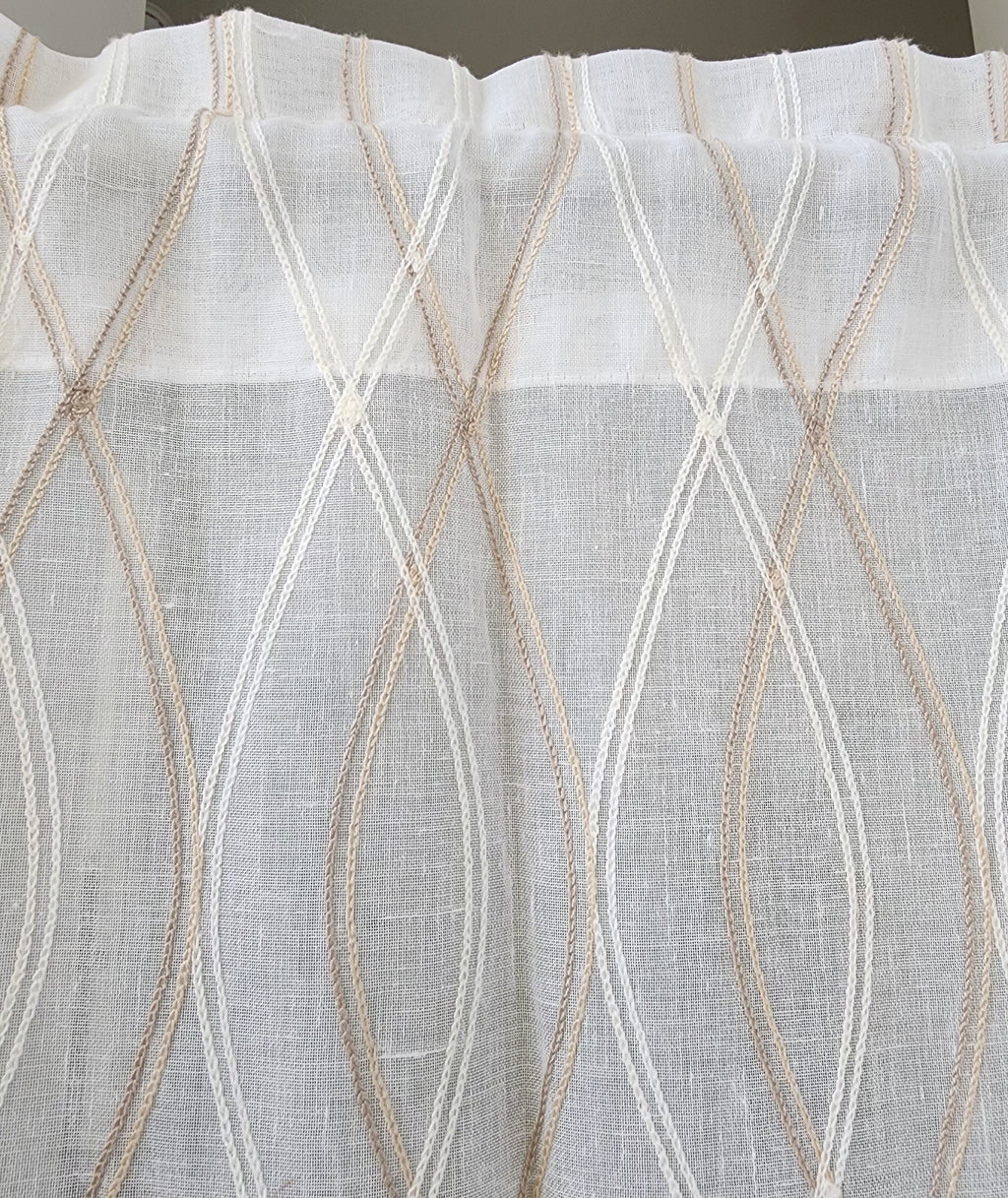 8ft Luxury Embroidered Linen Sheer Curtains - Set of 2