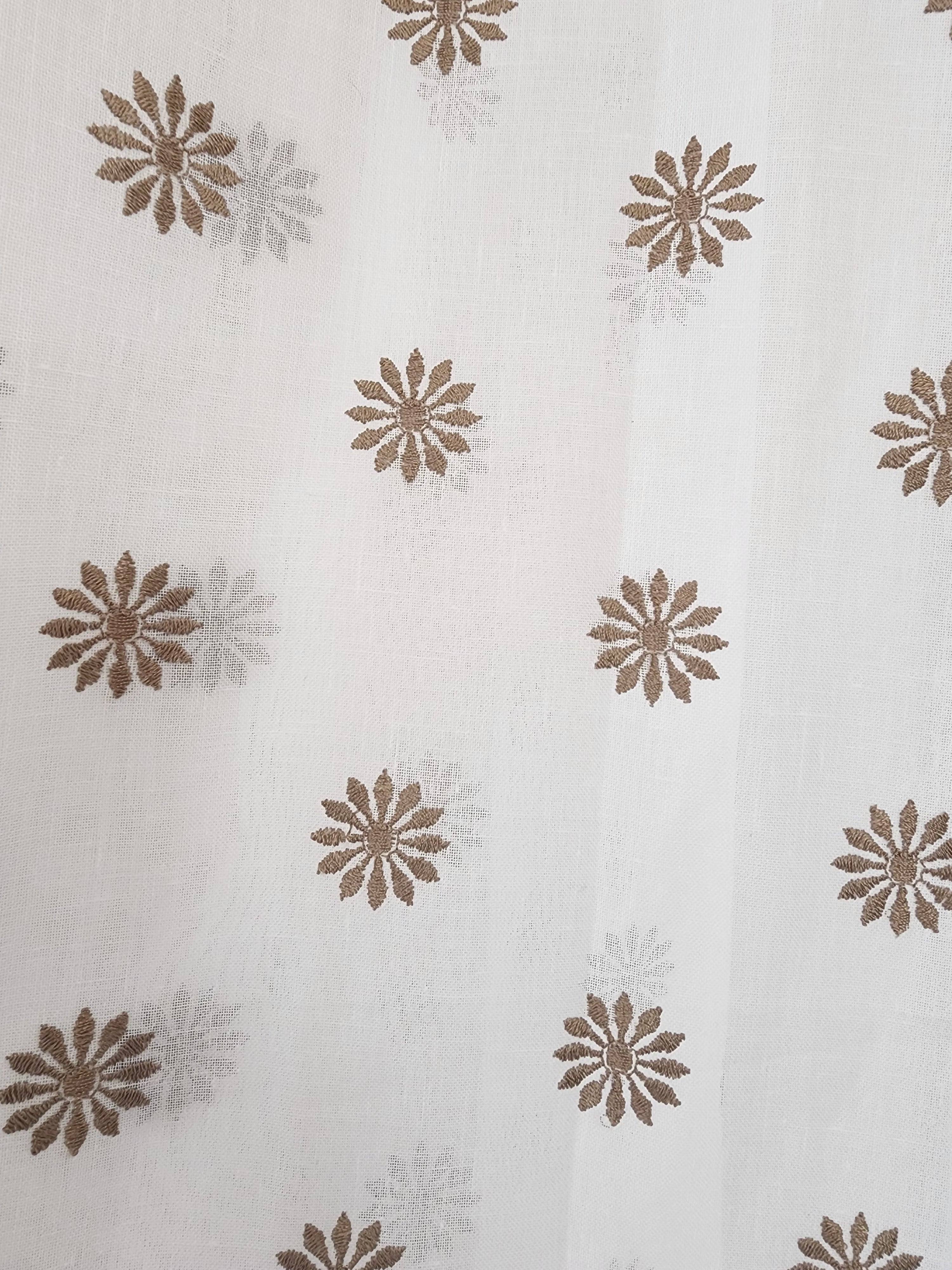 Embroidered Sheer Curtain Panels : Linen Cotton Blend