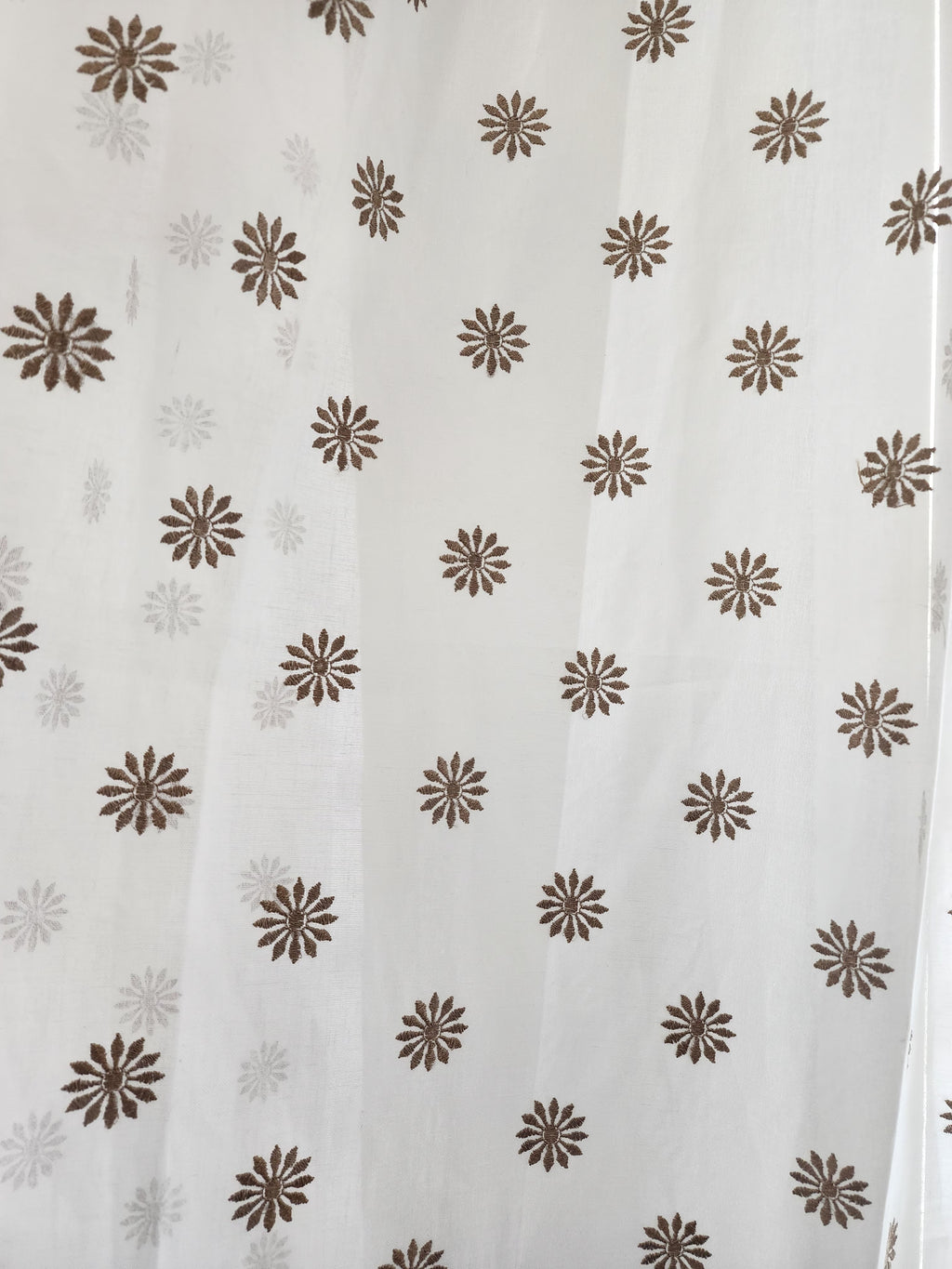 Embroidered Sheer Curtain Panels : Linen Cotton Blend