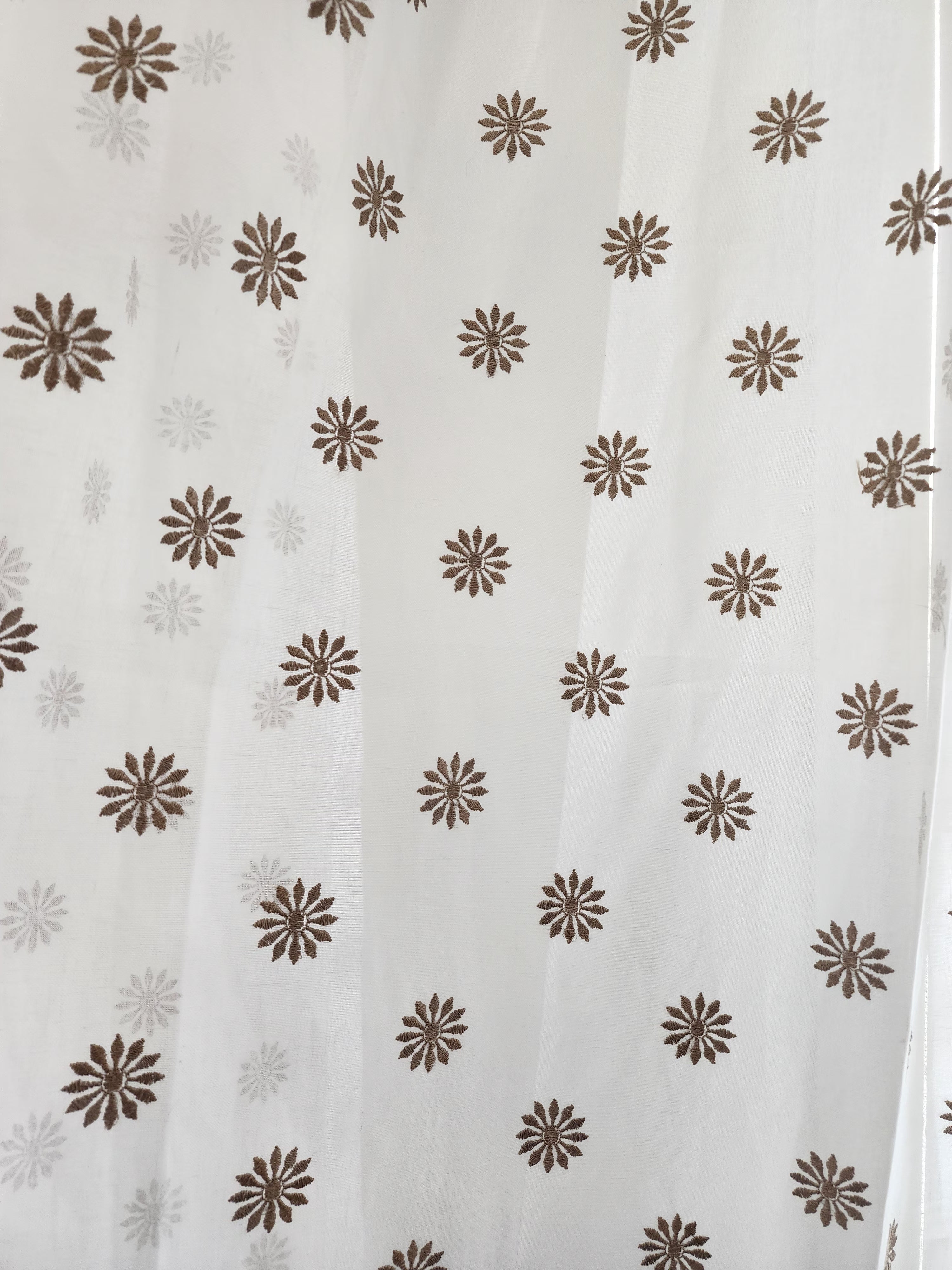 Embroidered Sheer Curtain Panels : Linen Cotton Blend