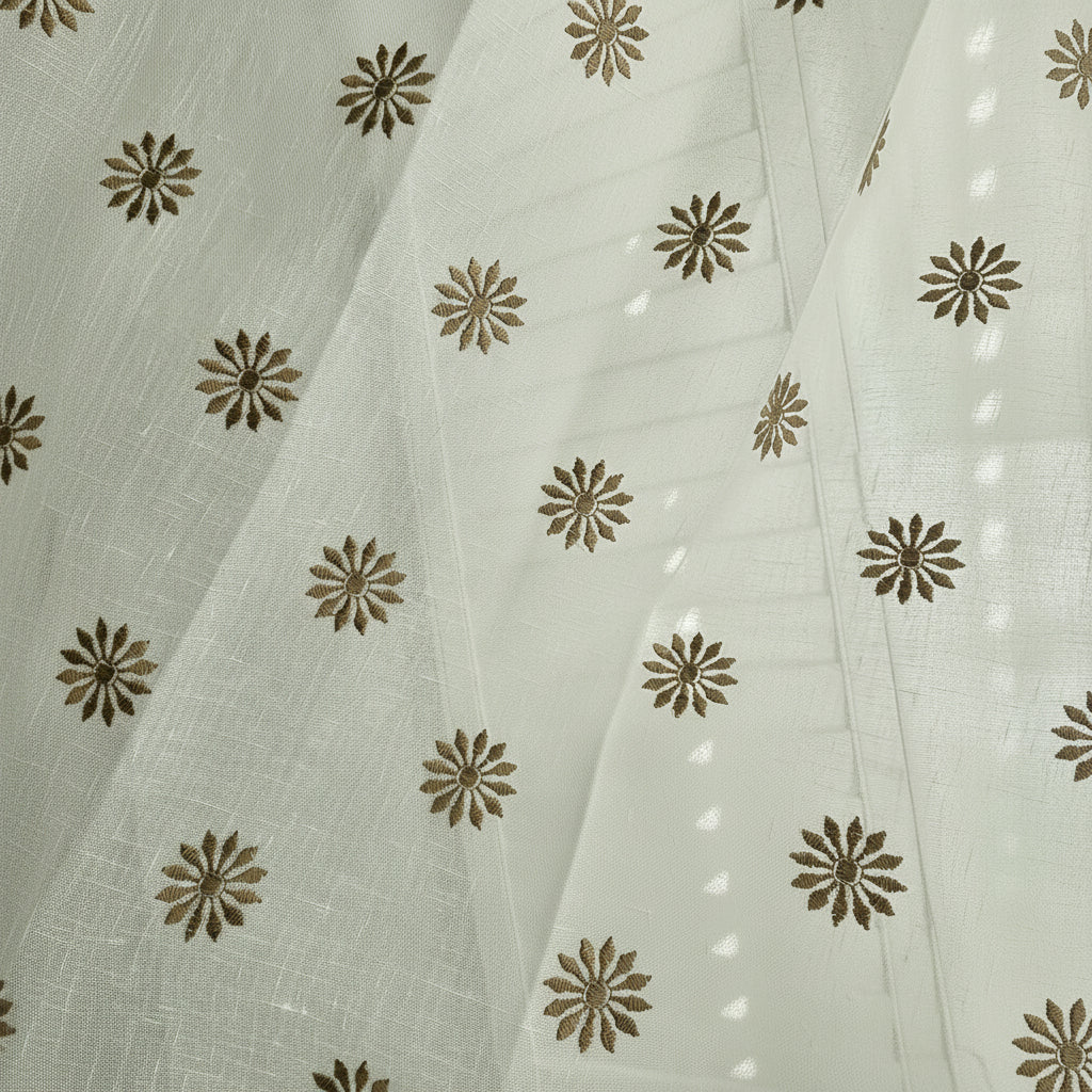 Embroidered Sheer Curtain Panels : Linen Cotton Blend
