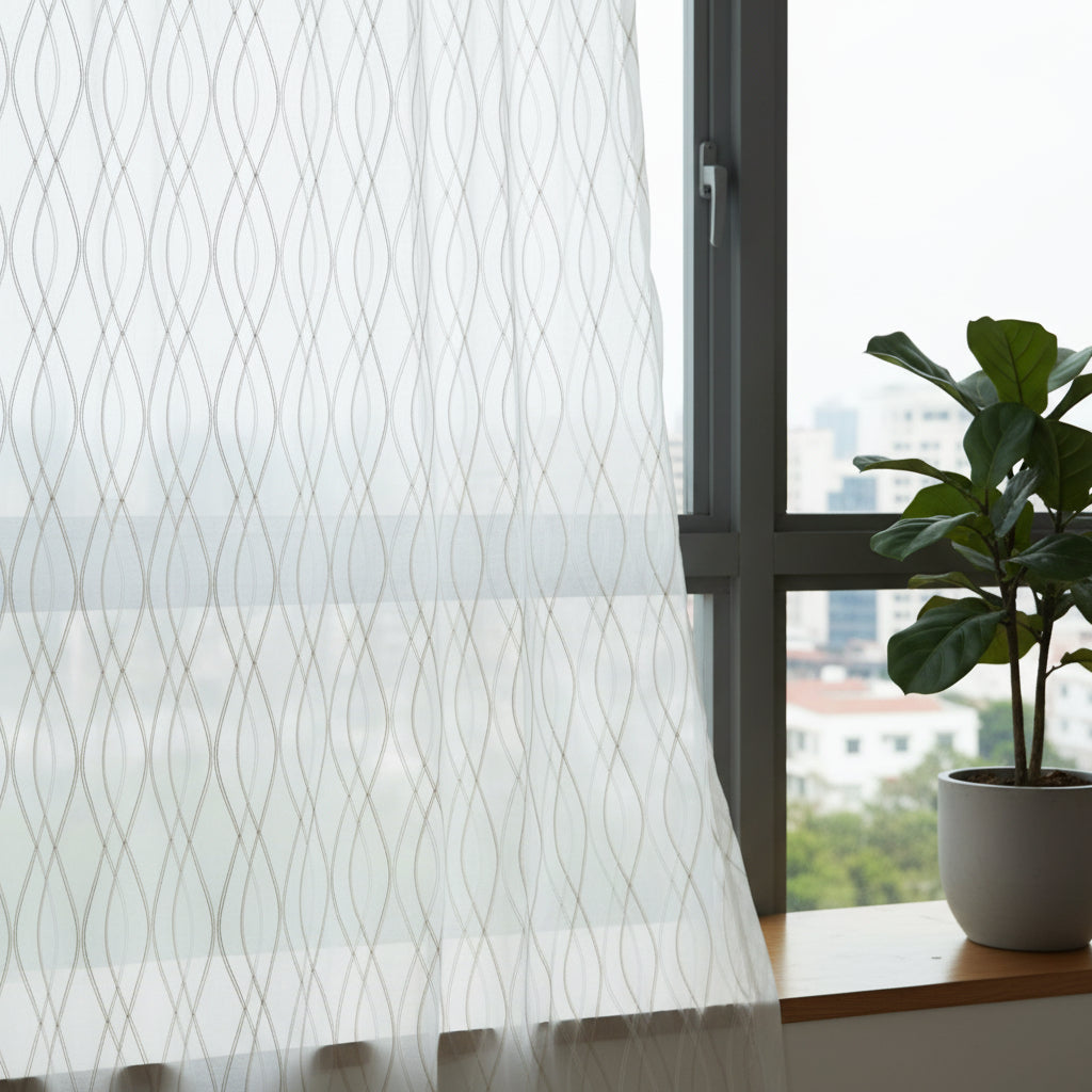 8ft Luxury Embroidered Linen Sheer Curtains - Set of 2