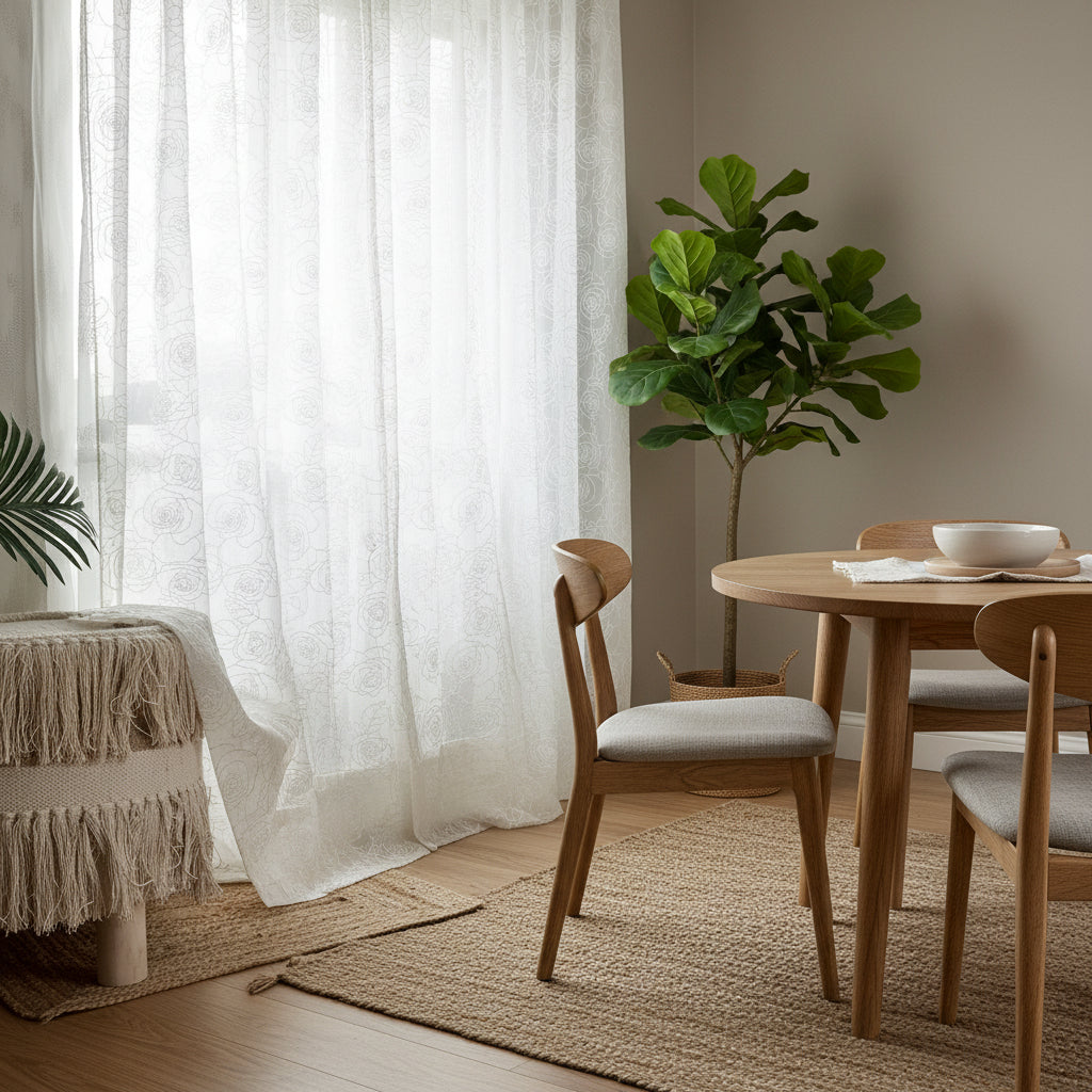 Flower Embroidered Sheer Curtain, Delicate Fabric (50-inch Width)