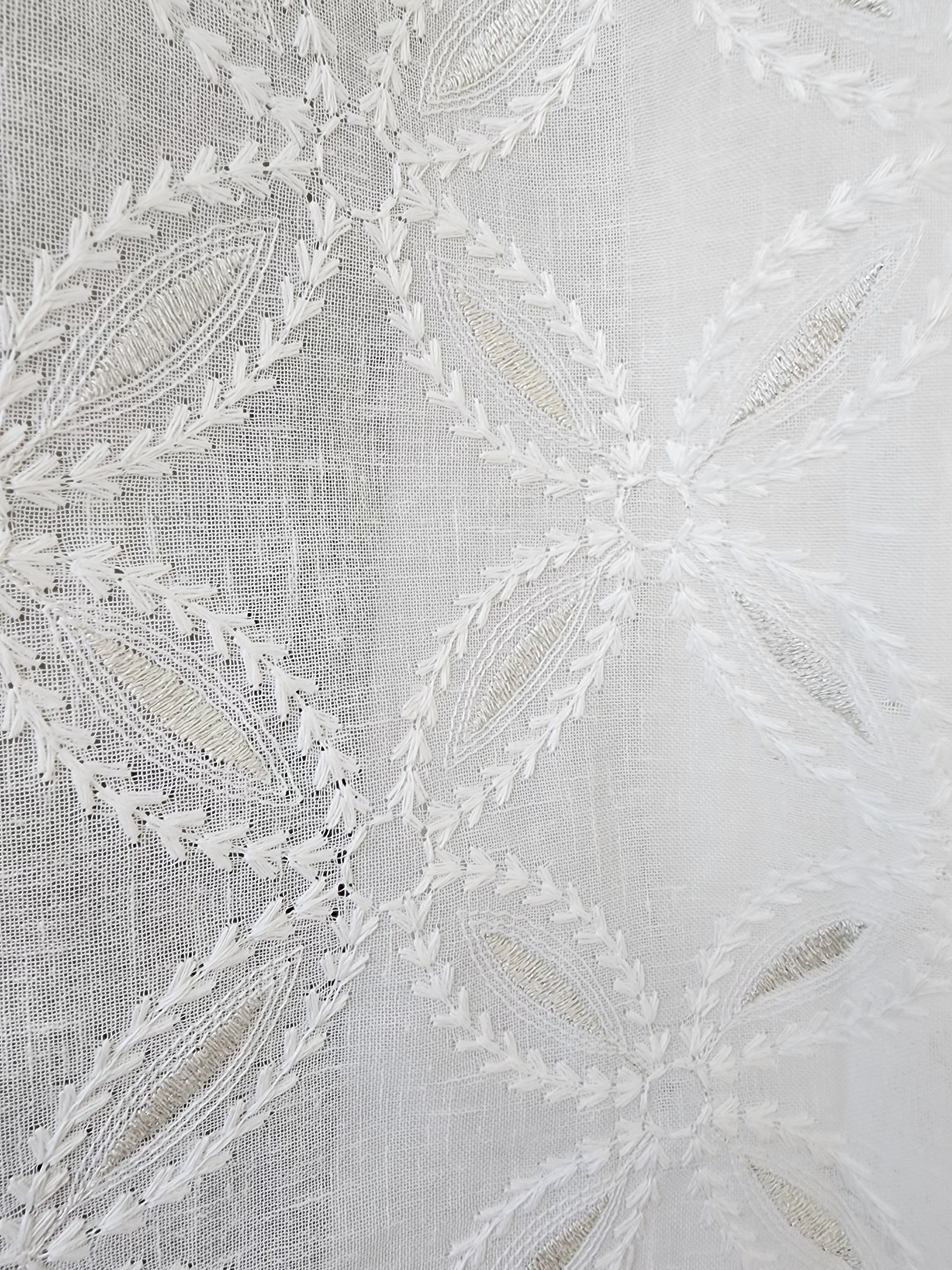 Embroidered Linen Sheer Curtain, 50-inch Rod Pocket (Set of 2)