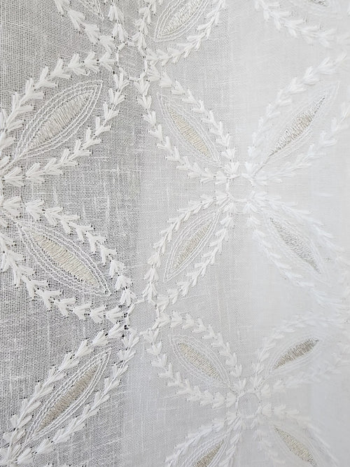 Embroidered Linen Sheer Curtain, 50-inch Rod Pocket (Set of 2)