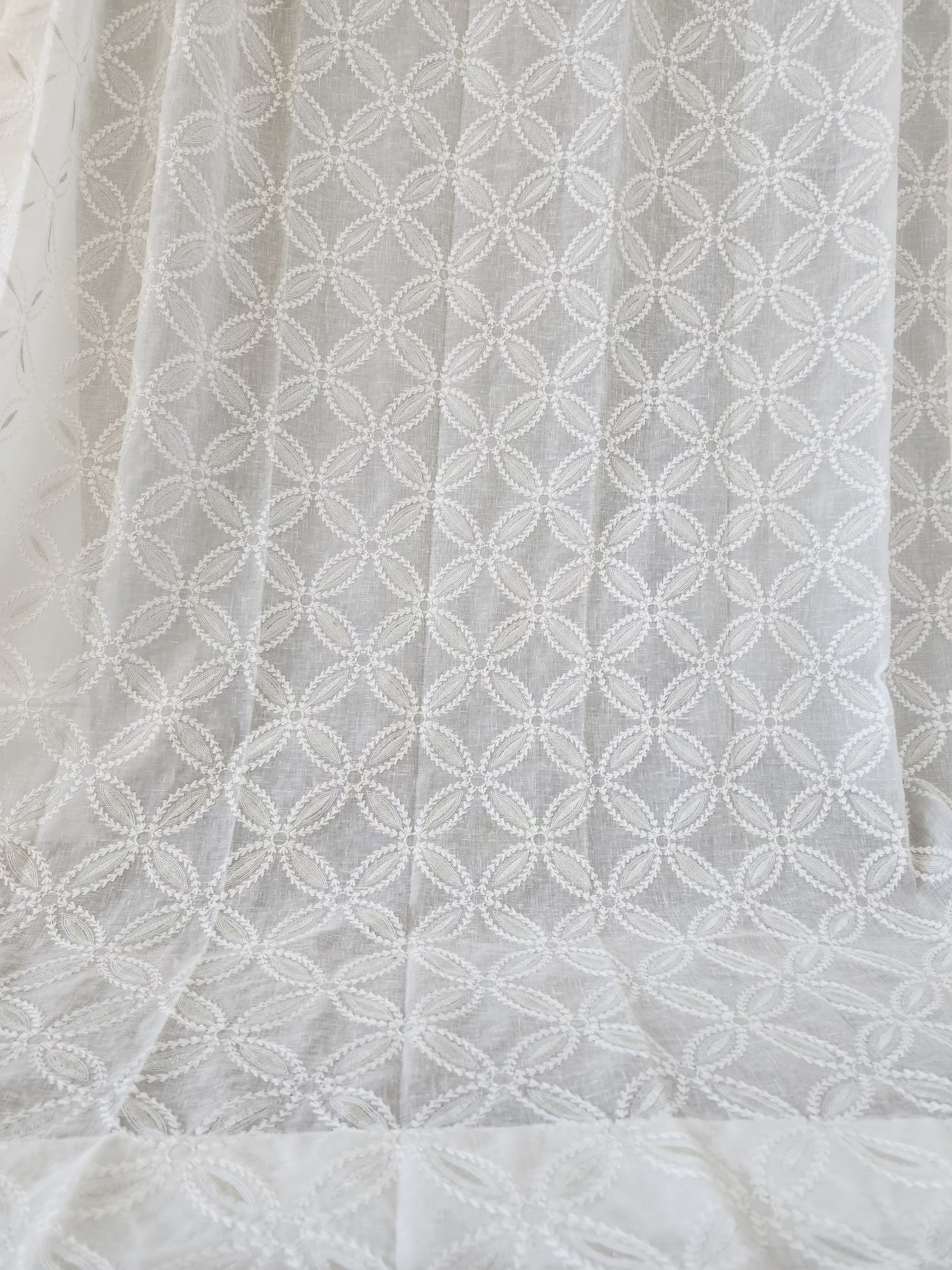 Embroidered Linen Sheer Curtain, 50-inch Rod Pocket (Set of 2)