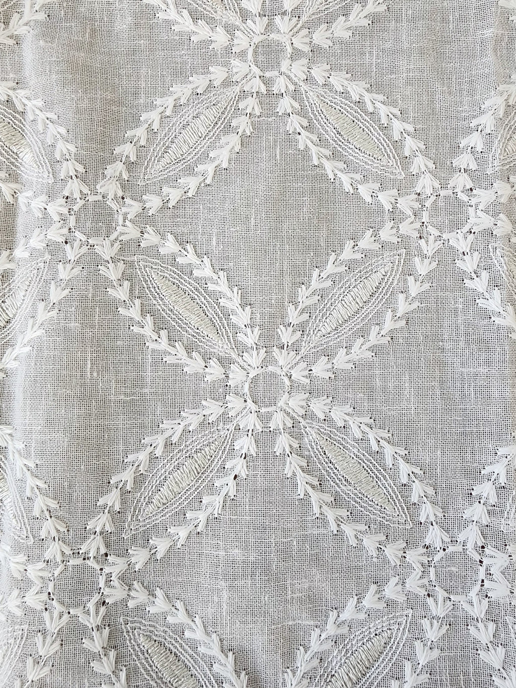 Embroidered Linen Sheer Curtain, 50-inch Rod Pocket (Set of 2)