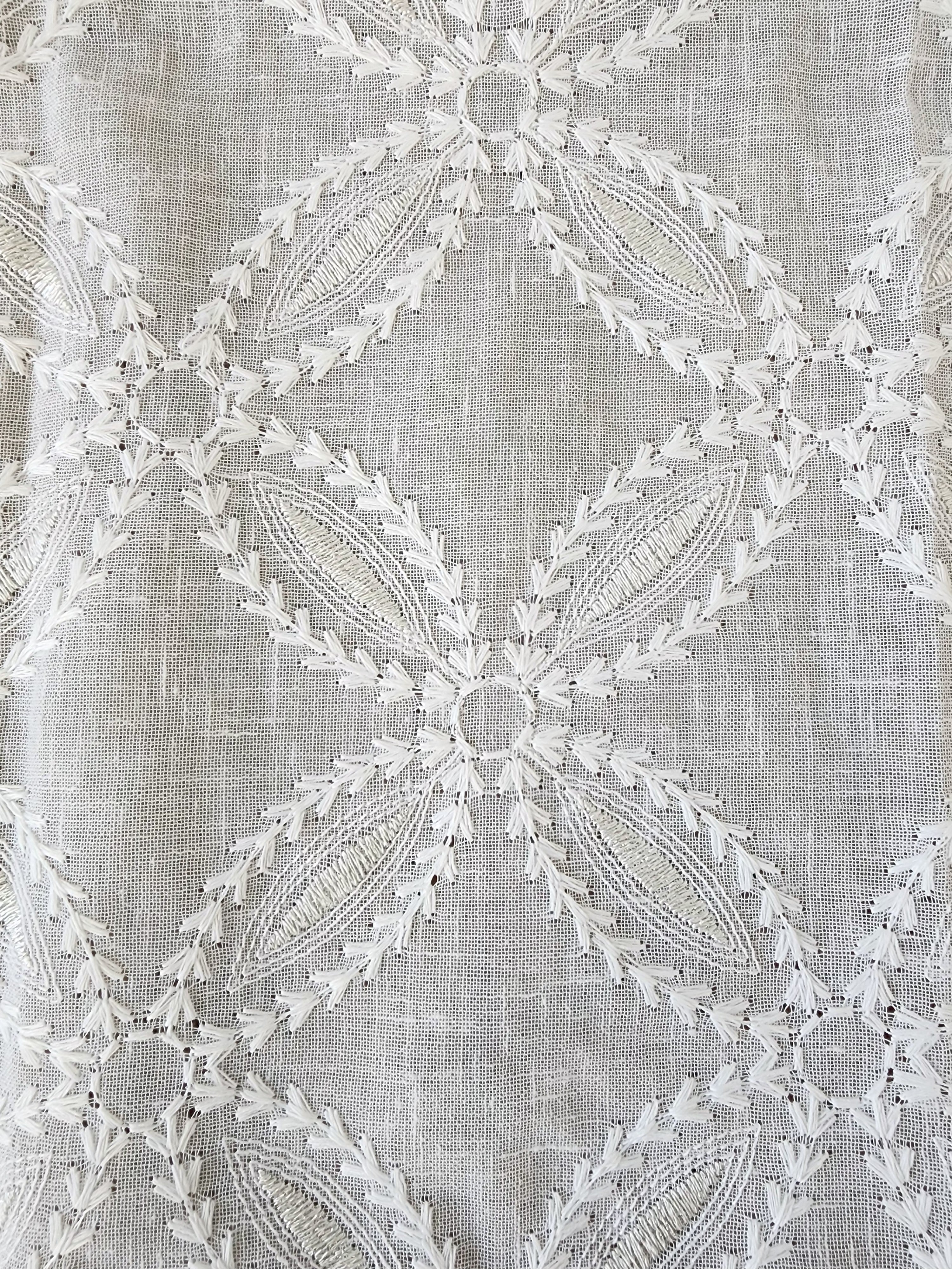 Embroidered Linen Sheer Curtain, 50-inch Rod Pocket (Set of 2)