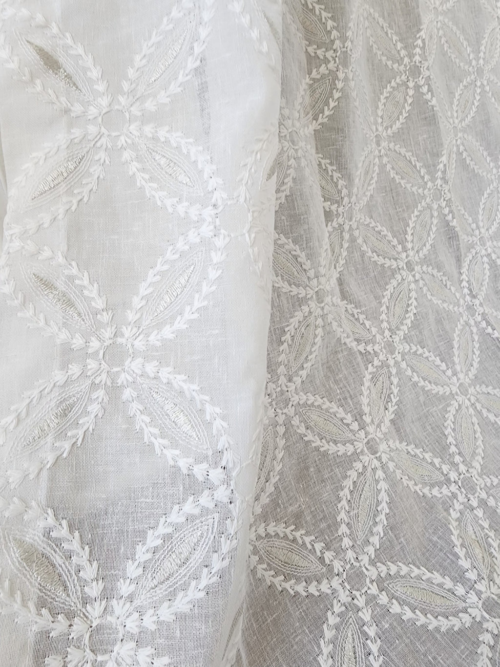 Embroidered Linen Sheer Curtain, 50-inch Rod Pocket (Set of 2)