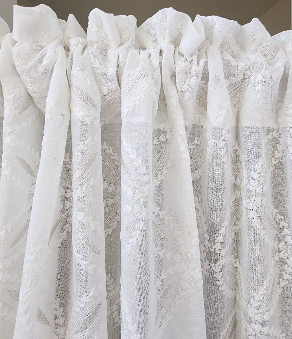 Embroidered Linen Sheer Curtain, 50-inch Rod Pocket (Set of 2)