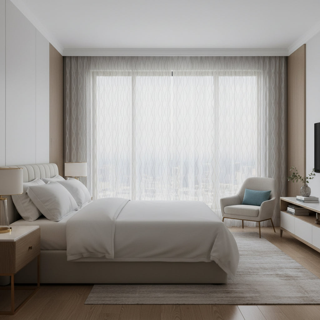 8ft Luxury Embroidered Linen Sheer Curtains - Set of 2