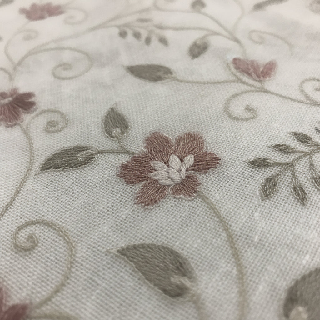 Pink Floral Embroidered Linen Curtain - Set of 2